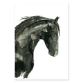 Artistic black and white depiction of a horse's head on a white background